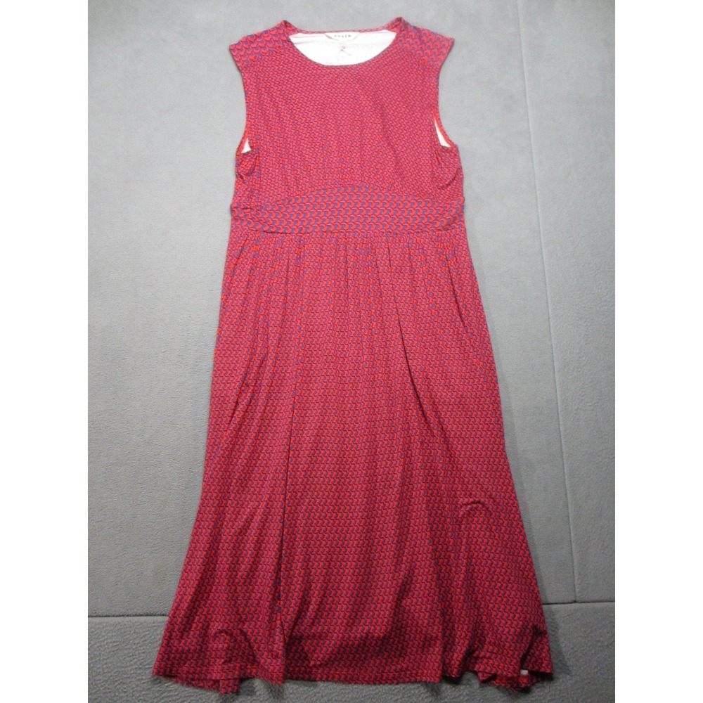 Boden Dress Womens 14R Red Blue Arc Geometric Midi Thea Sleeveless Cocktail